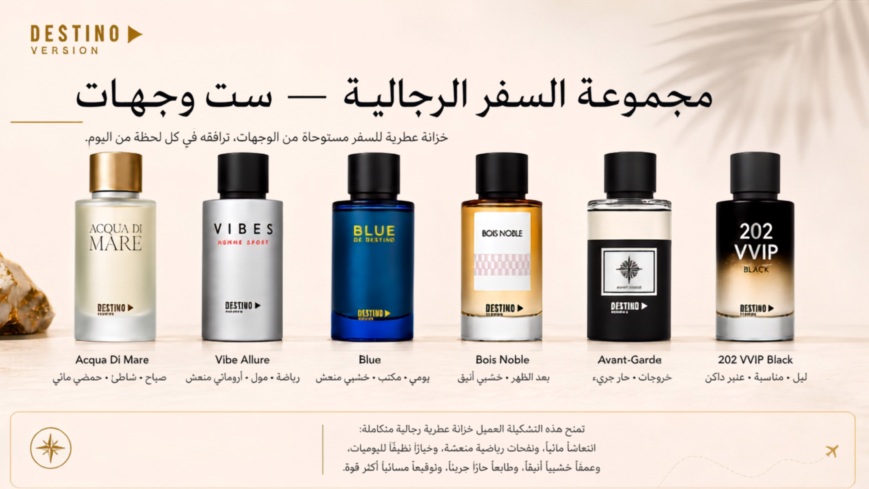 مجموعة السفر الرجالية من DESTINO وتضم ستة عطور بحجم 15 مل