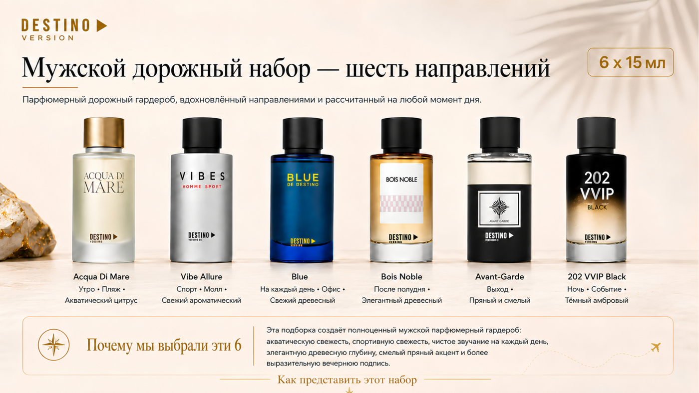 Мужской дорожный набор — шесть направлений